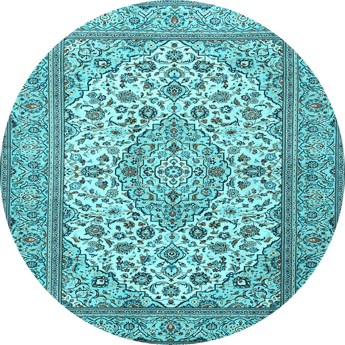 Round Medallion Light Blue Traditional Rug, tr4218lblu