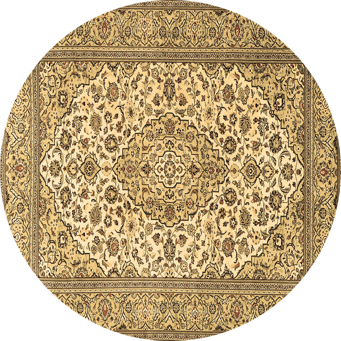Round Machine Washable Medallion Brown Traditional Rug, wshtr4218brn