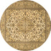 Round Machine Washable Medallion Brown Traditional Rug, wshtr4218brn