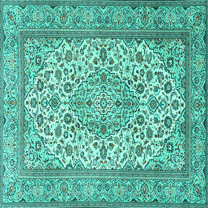 Square Medallion Turquoise Traditional Rug, tr4218turq