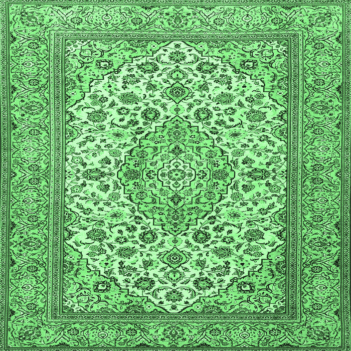 Square Machine Washable Medallion Emerald Green Traditional Area Rugs, wshtr4218emgrn