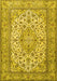 Machine Washable Medallion Yellow Traditional Rug, wshtr4218yw