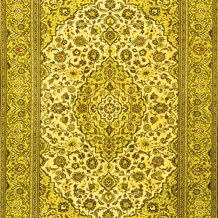 Machine Washable Medallion Yellow Traditional Rug, wshtr4218yw