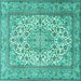 Square Machine Washable Medallion Turquoise Traditional Area Rugs, wshtr4218turq