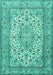 Machine Washable Medallion Turquoise Traditional Area Rugs, wshtr4218turq