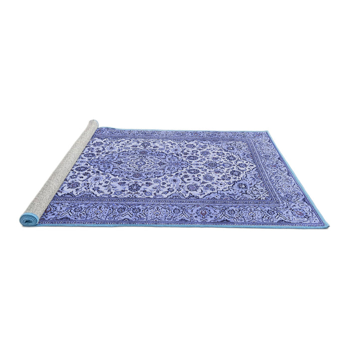 Sideview of Machine Washable Medallion Blue Traditional Rug, wshtr4218blu