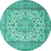 Round Machine Washable Medallion Turquoise Traditional Area Rugs, wshtr4218turq