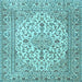 Square Machine Washable Medallion Light Blue Traditional Rug, wshtr4219lblu