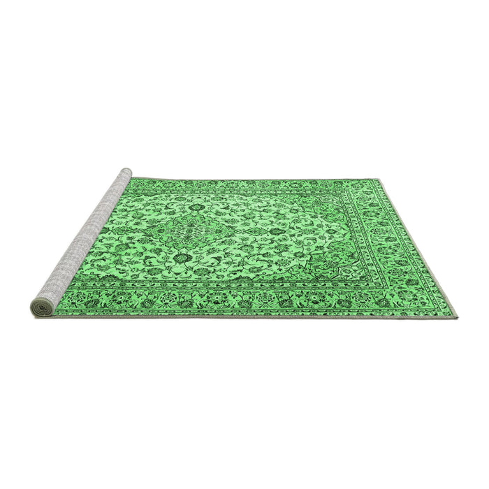 Sideview of Machine Washable Medallion Emerald Green Traditional Area Rugs, wshtr4219emgrn