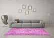 Machine Washable Medallion Pink Traditional Rug in a Living Room, wshtr4219pnk