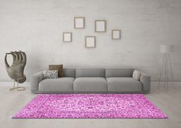 Machine Washable Medallion Pink Traditional Rug in a Living Room, wshtr4219pnk