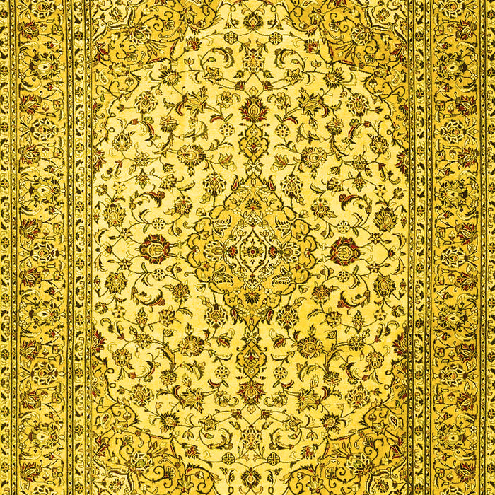 Machine Washable Medallion Yellow Traditional Rug, wshtr4219yw