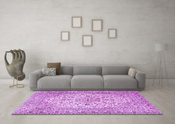 Machine Washable Medallion Purple Traditional Area Rugs in a Living Room, wshtr4219pur