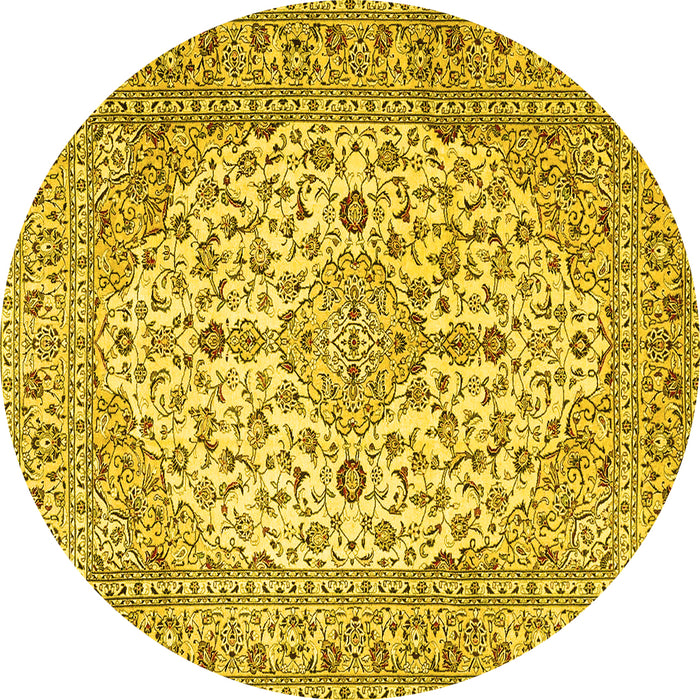 Round Medallion Yellow Traditional Rug, tr4219yw