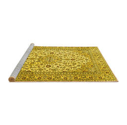 Sideview of Machine Washable Medallion Yellow Traditional Rug, wshtr4219yw