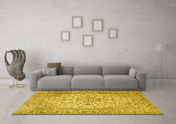 Machine Washable Medallion Yellow Traditional Rug in a Living Room, wshtr4219yw