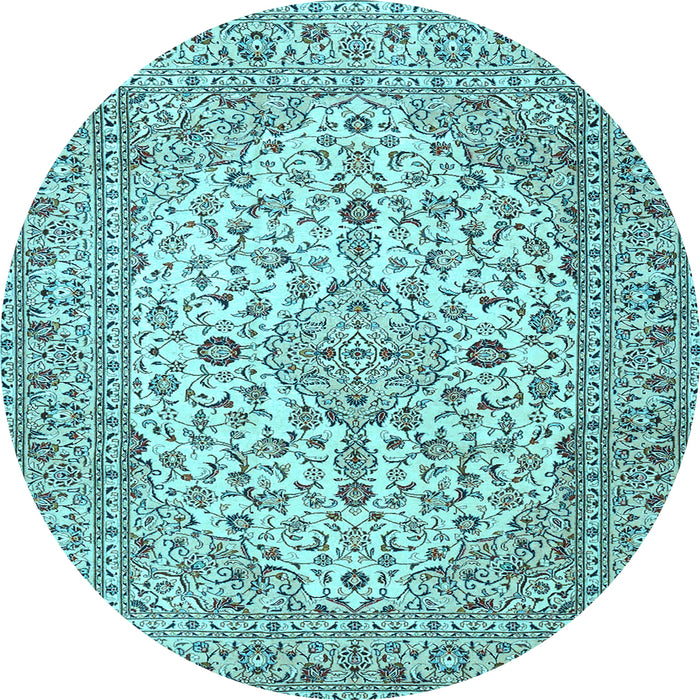 Round Medallion Light Blue Traditional Rug, tr4219lblu