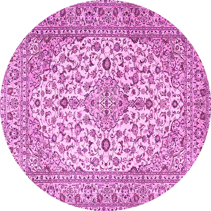 Round Machine Washable Medallion Pink Traditional Rug, wshtr4219pnk
