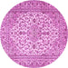 Round Machine Washable Medallion Pink Traditional Rug, wshtr4219pnk