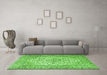 Machine Washable Medallion Green Traditional Area Rugs in a Living Room,, wshtr4219grn