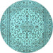 Round Machine Washable Medallion Light Blue Traditional Rug, wshtr4219lblu