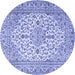 Round Machine Washable Medallion Blue Traditional Rug, wshtr4219blu