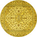 Round Machine Washable Medallion Yellow Traditional Rug, wshtr4219yw