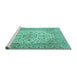 Sideview of Machine Washable Medallion Turquoise Traditional Area Rugs, wshtr4219turq