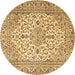 Round Machine Washable Medallion Brown Traditional Rug, wshtr4219brn