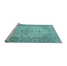 Sideview of Machine Washable Medallion Light Blue Traditional Rug, wshtr4219lblu
