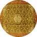 Round Machine Washable Persian Yellow Traditional Rug, wshtr421yw