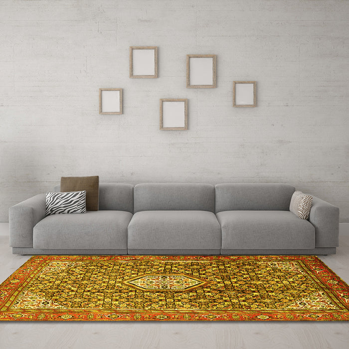Machine Washable Persian Yellow Traditional Rug in a Living Room, wshtr421yw