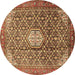 Round Machine Washable Persian Brown Traditional Rug, wshtr421brn