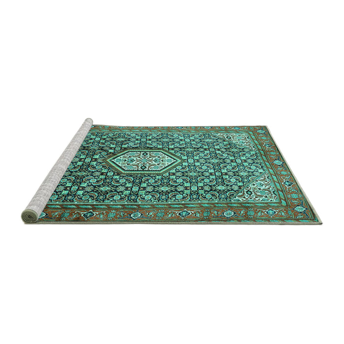 Sideview of Machine Washable Persian Turquoise Traditional Area Rugs, wshtr421turq