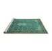 Sideview of Machine Washable Persian Turquoise Traditional Area Rugs, wshtr421turq