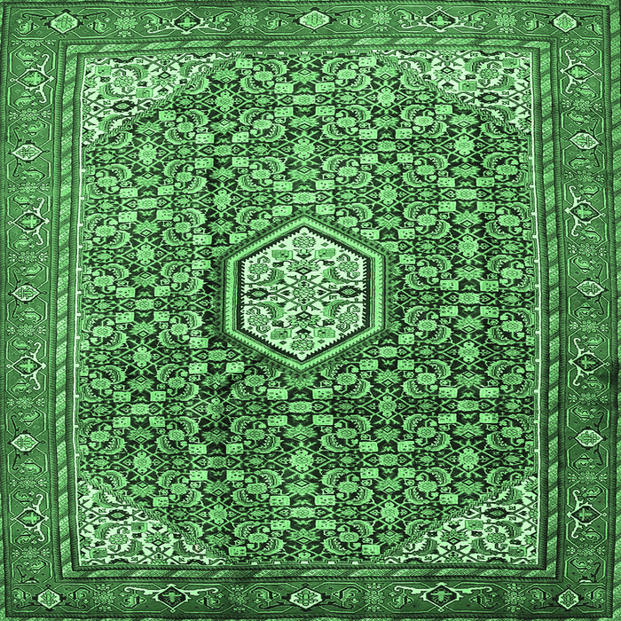 Square Machine Washable Persian Emerald Green Traditional Area Rugs, wshtr421emgrn