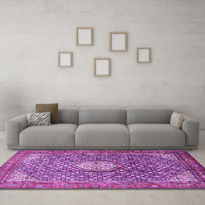 Machine Washable Persian Purple Traditional Area Rugs in a Living Room, wshtr421pur