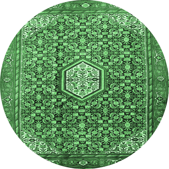 Round Machine Washable Persian Emerald Green Traditional Area Rugs, wshtr421emgrn