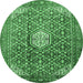 Round Machine Washable Persian Emerald Green Traditional Area Rugs, wshtr421emgrn