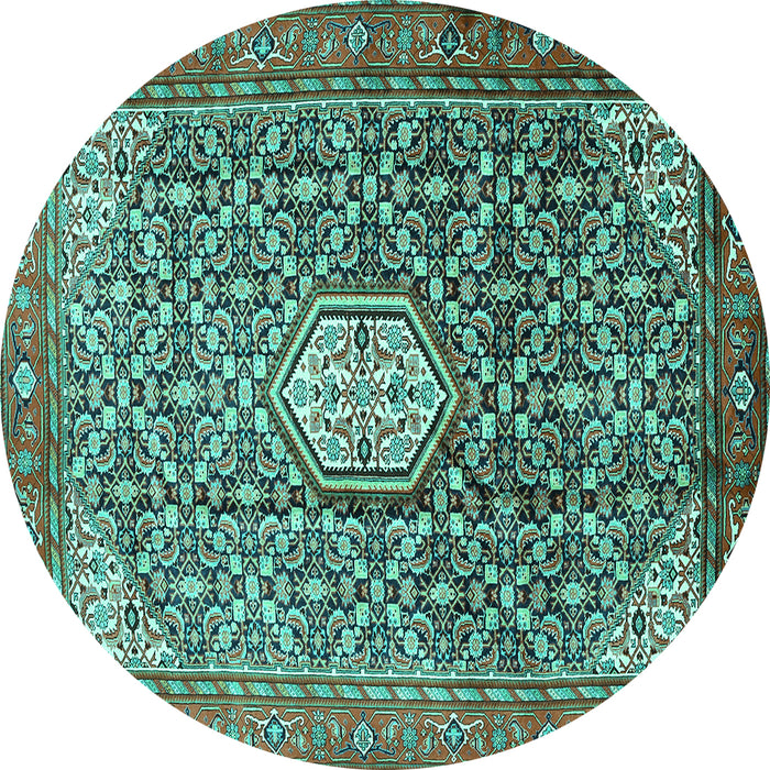 Round Machine Washable Persian Turquoise Traditional Area Rugs, wshtr421turq