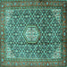 Square Machine Washable Persian Turquoise Traditional Area Rugs, wshtr421turq