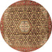Round Persian Brown Traditional Rug, tr421brn