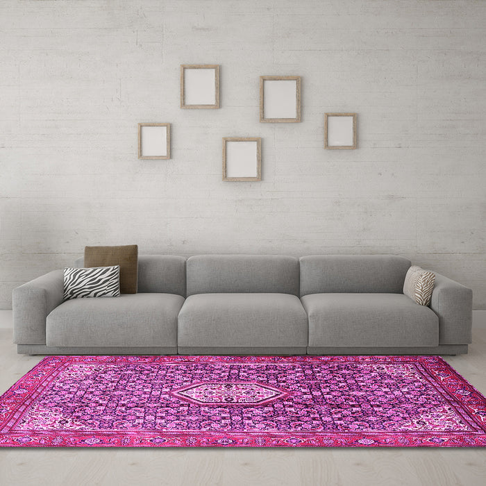 Machine Washable Persian Pink Traditional Rug in a Living Room, wshtr421pnk