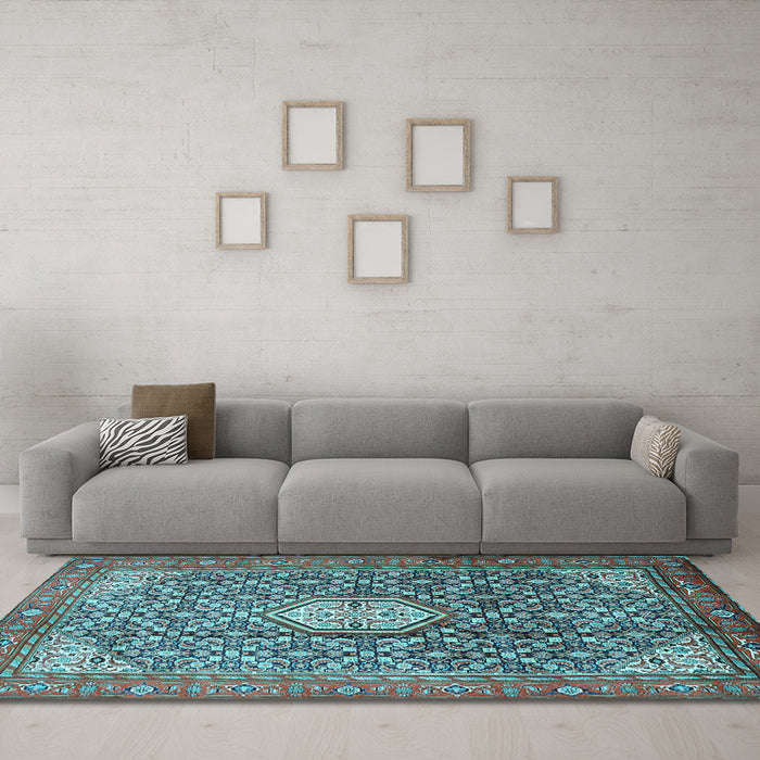 Machine Washable Persian Light Blue Traditional Rug in a Living Room, wshtr421lblu