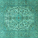 Square Machine Washable Medallion Turquoise Traditional Area Rugs, wshtr4220turq