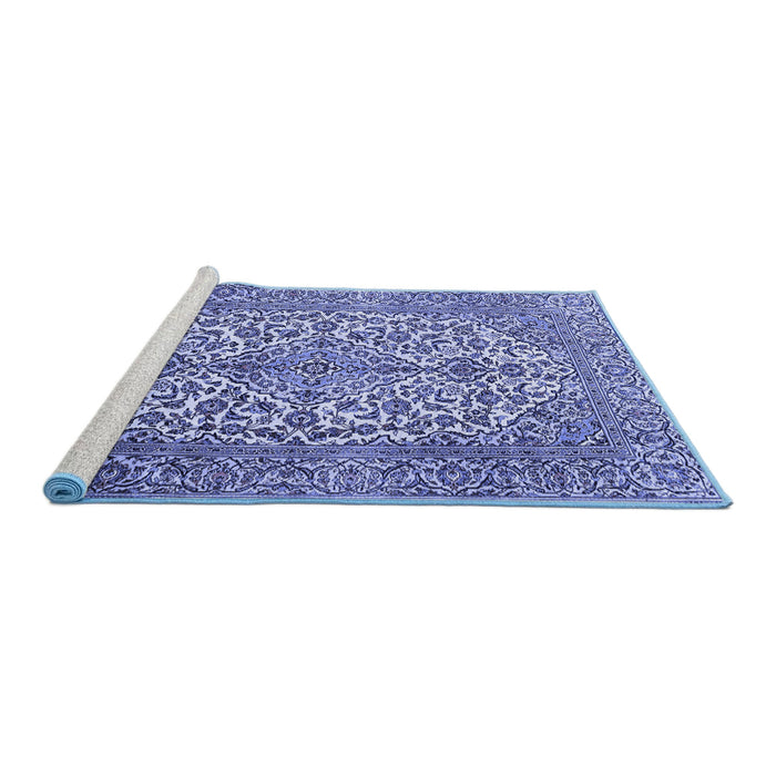 Sideview of Machine Washable Medallion Blue Traditional Rug, wshtr4220blu