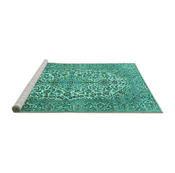Sideview of Machine Washable Medallion Turquoise Traditional Area Rugs, wshtr4220turq