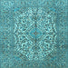 Square Machine Washable Medallion Light Blue Traditional Rug, wshtr4220lblu