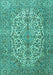 Machine Washable Medallion Turquoise Traditional Area Rugs, wshtr4220turq