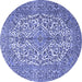 Round Machine Washable Medallion Blue Traditional Rug, wshtr4220blu